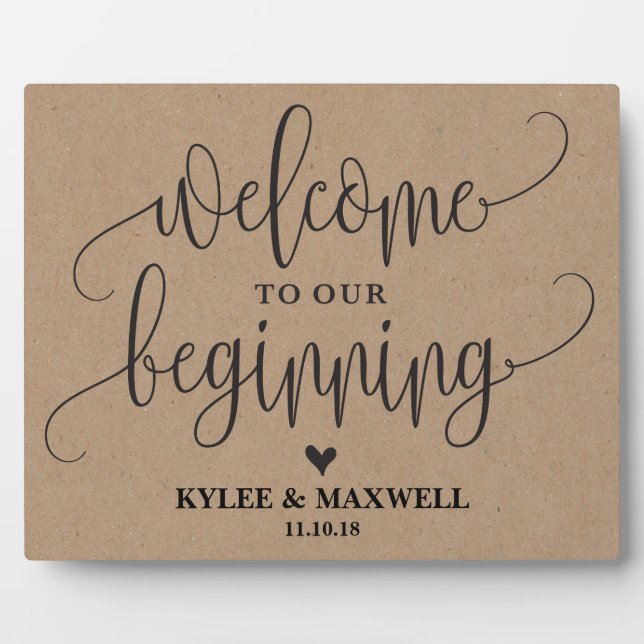 Welcome to Our Beginning Editable Wedding Sign Plaque (Front)