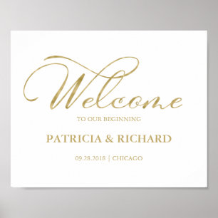 Welcome To Our Beginning Elegant Gold Foil Sign