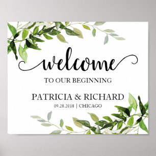 Welcome To Our Beginning Elegant Greenery Wedding Poster