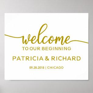 Welcome to Our Beginning Gold Script Wedding Sign