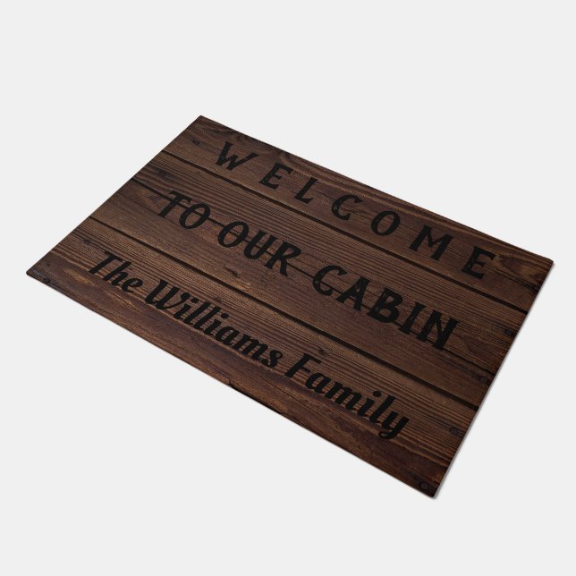 Welcome to our cabin or Your Text Wooden Look Doormat (Angled)
