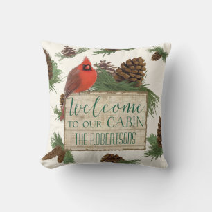 Welcome to our Cabin Personalized Rustic Decor Throw Pillow