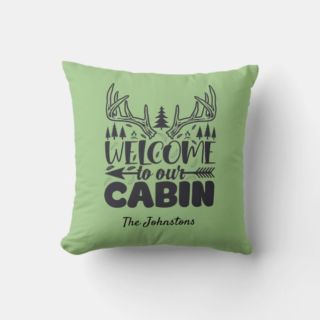 Welcome To Our Cabin Personalized Throw Pillow (Front)