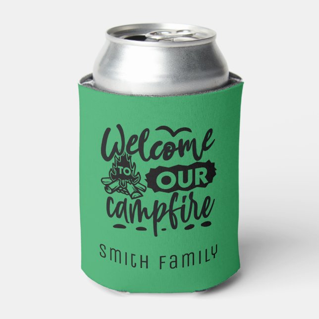 Welcome To Our Campfire Custom Name Can Cooler (Can Front)