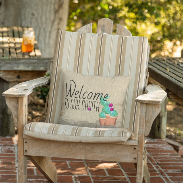 WELCOME To Our Casita Southwest Flower Cactus Outdoor Pillow (Chair)