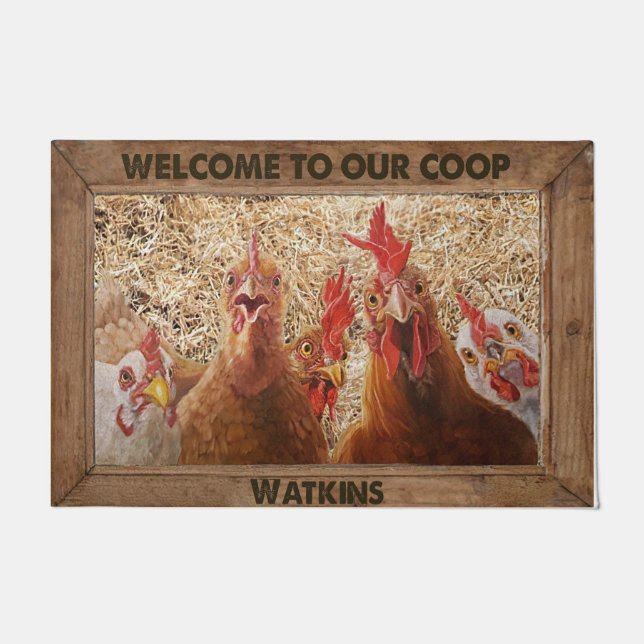 Welcome To Our Coop Doormat,Customized Chicken Doormat (Front)