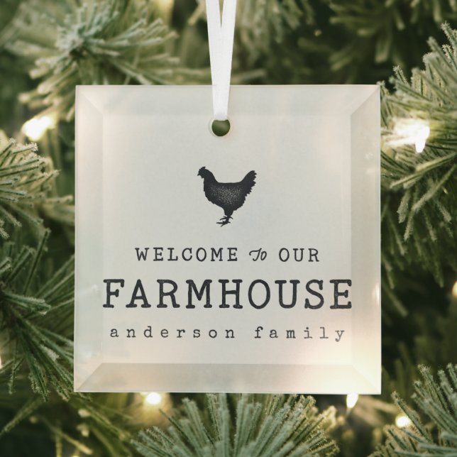 Welcome to our Farmhouse Country Rustic Chicken Glass Ornament (Insitu)