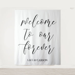 "Welcome to Our Forever" Wedding Tapestry Backdrop