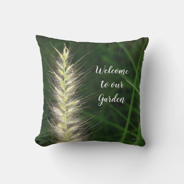 Welcome to our Garden Green Outdoor Pillow (Front)