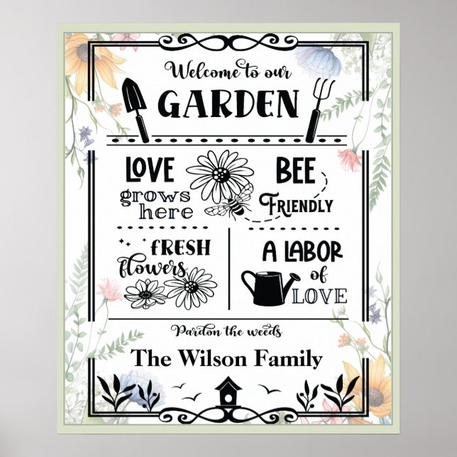 Welcome To Our Garden Quote Watercolor Poster (Front)