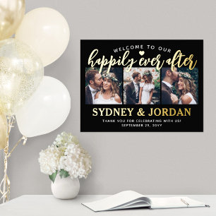 Welcome to Our Happily Ever After 3 Photo Wedding Foil Prints