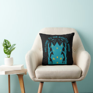 WELCOME TO OUR HAUNTED HOUSE  funny  halloween  Throw Pillow