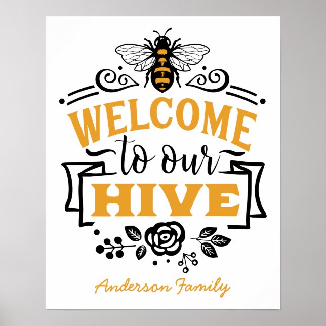 Welcome to our Hive | Gold Whimsical Illustration Poster (Front)