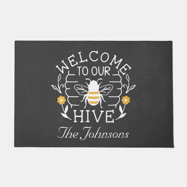 Welcome to Our Hive Honey Bee Spring Doormat (Front)