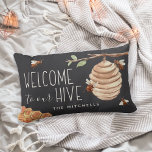 Welcome to Our Hive Personalized Lumbar Pillow<br><div class="desc">Welcome guests with this cute bee themed lumbar throw pillow featuring watercolor illustrations of honeybees,  honeycomb and a hive,  with "welcome to our hive" in ivory lettering. Personalize with your family name along the bottom.</div>