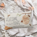 Welcome to Our Hive Personalized Lumbar Pillow<br><div class="desc">Welcome guests with this cute bee themed lumbar throw pillow featuring watercolor illustrations of honeybees,  honeycomb and a hive,  with "welcome to our hive" in ivory lettering. Personalize with your family name along the bottom.</div>