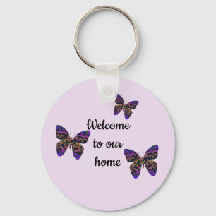 Welcome to Our Home Bright Butterfly Guest Key Keychain