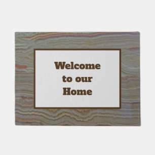 Welcome to Our Home Brown Green Striped Onyx Doormat