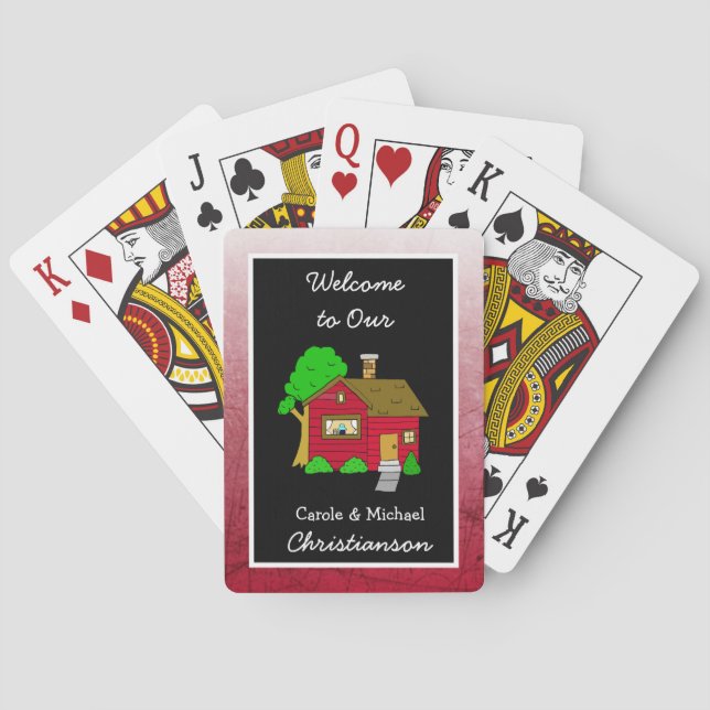 Welcome to our Home Cute Lil House Burgundy Playing Cards (Back)
