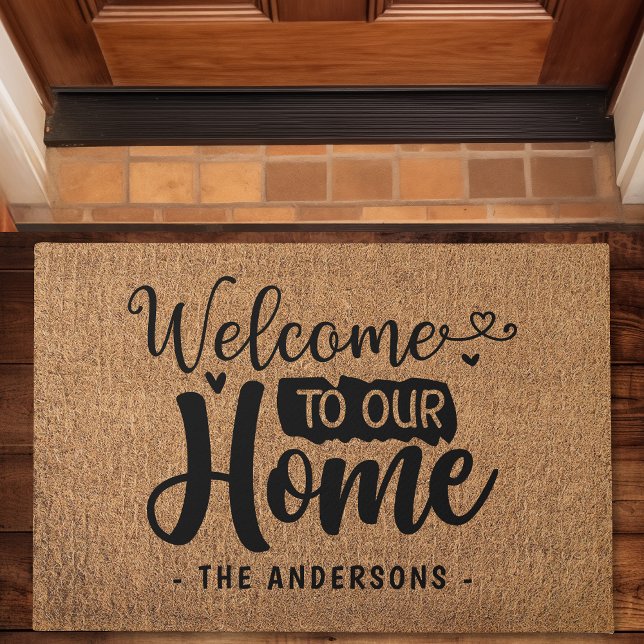 Welcome To Our Home Family Faux Burlap Doormat (Creator Uploaded)