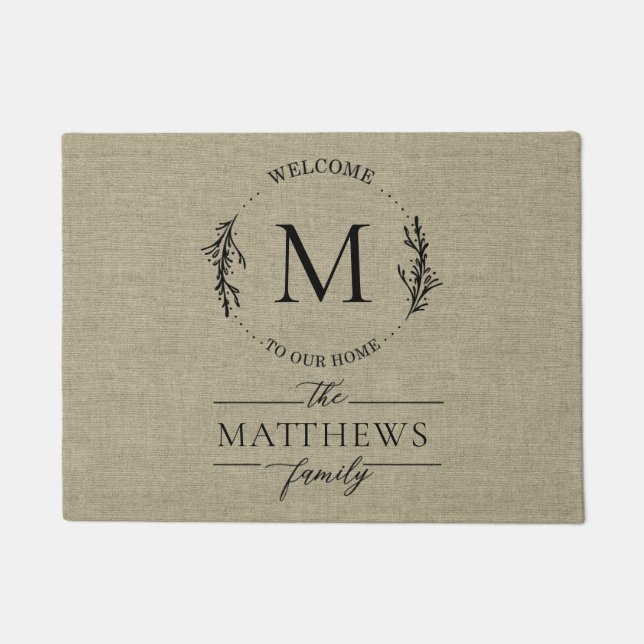 Welcome to Our Home Farmhouse Style Family Name Doormat (Front)