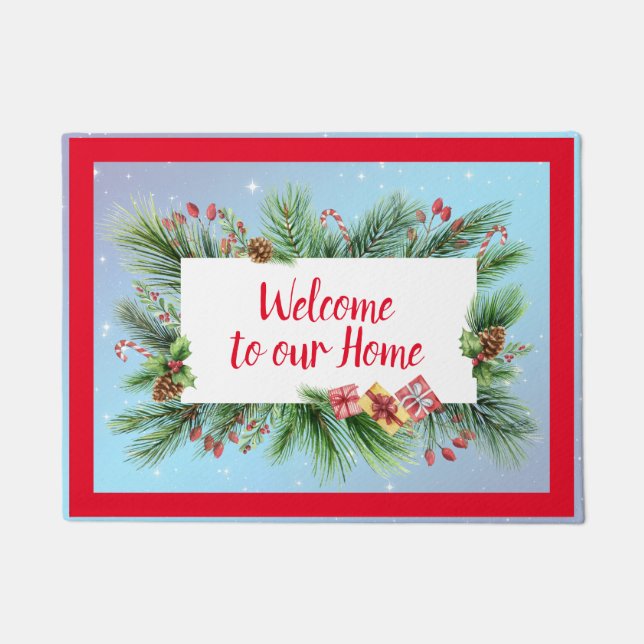 Welcome To Our Home Holiday Botanicals Doormat (Front)