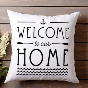 Welcome to Our Home Lake House Nautical Throw Pillow