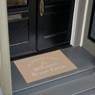 Welcome to our home modern script natural beige doormat