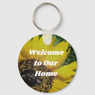 Welcome to Our Home Mosaic Sunflower House Rental Keychain
