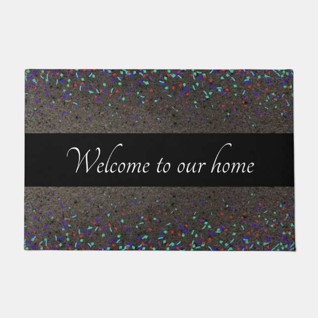Welcome to our home (or your message) Confetti Doormat (Front)