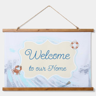 Welcome to our Home Personalized Text Ocean Theme Hanging Tapestry