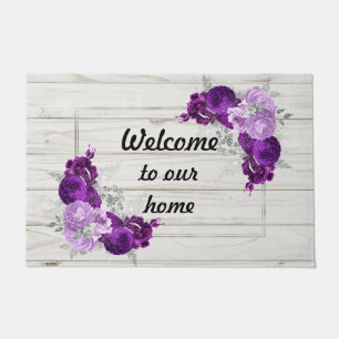 Welcome to our home purple floral  doormat