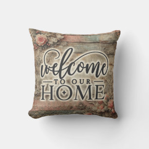 Welcome to Our Home Rustic Wood Real Estate Gift Throw Pillow
