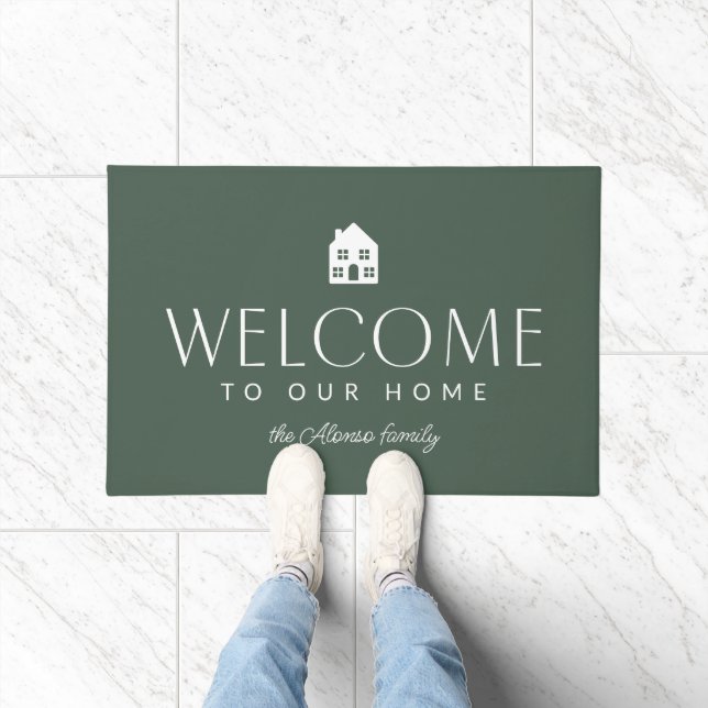 Welcome to our home simple stylish green doormat (Indoor)