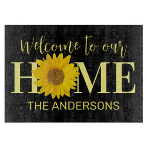 Welcome to Our Home Sunflower Black Custom Cutting Board