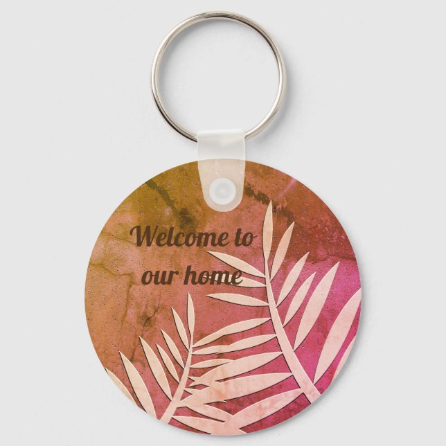 Welcome to Our Home Vacation Rental Marbled Pink Keychain (Front)