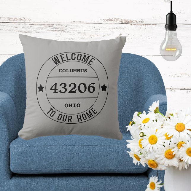Welcome to Our Home Zip Code  Throw Pillow (Creator Uploaded)