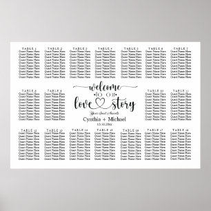 Welcome to our Love Story 18 Table Wedding Seating Poster