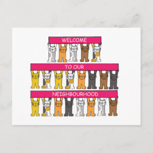 Welcome to Our Neighbourhood Cartoon Cats Postcard