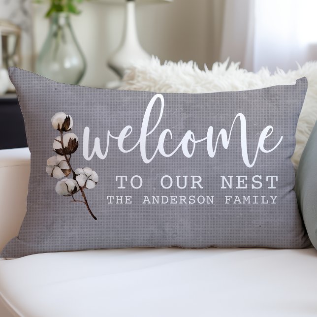 Welcome To Our Nest Farmhouse Rustic Cotton Custom Lumbar Pillow (Creator Uploaded)