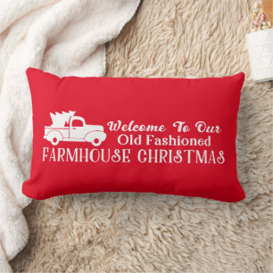 Welcome To Our Old Fashioned Farmhouse Christmas Lumbar Pillow