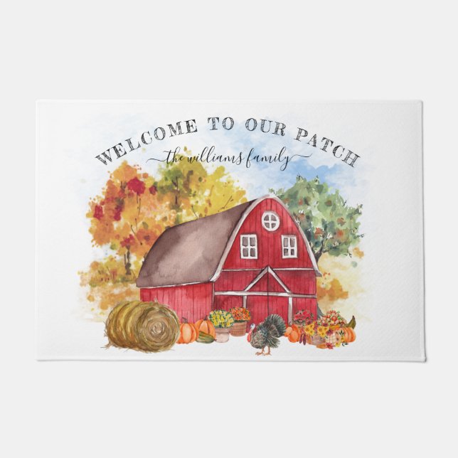 Welcome to our Patch | Autumn Pumpkin Farmhouse Doormat (Front)