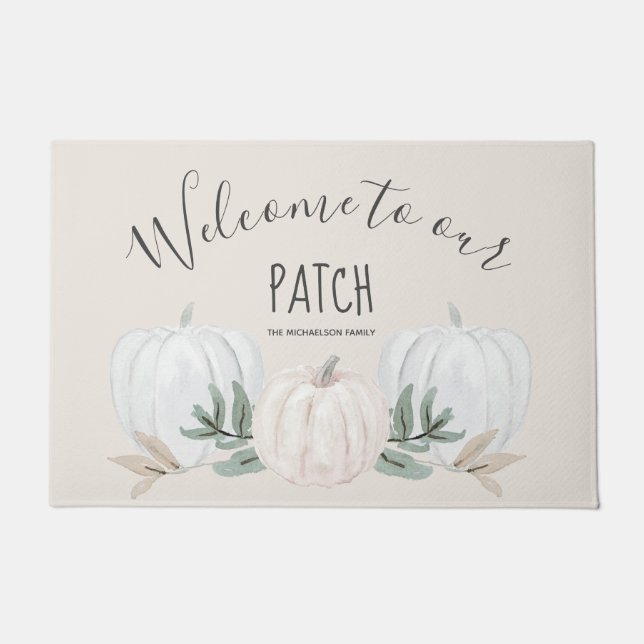 Welcome to our Patch Fall Pumpkins Peach Doormat (Front)