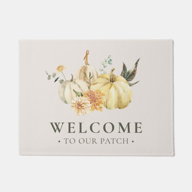 Welcome To Our Patch Fall Watercolor Pumpkins Doormat (Front)