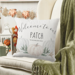 Welcome to our Patch Personalized Name Pumpkins Throw Pillow