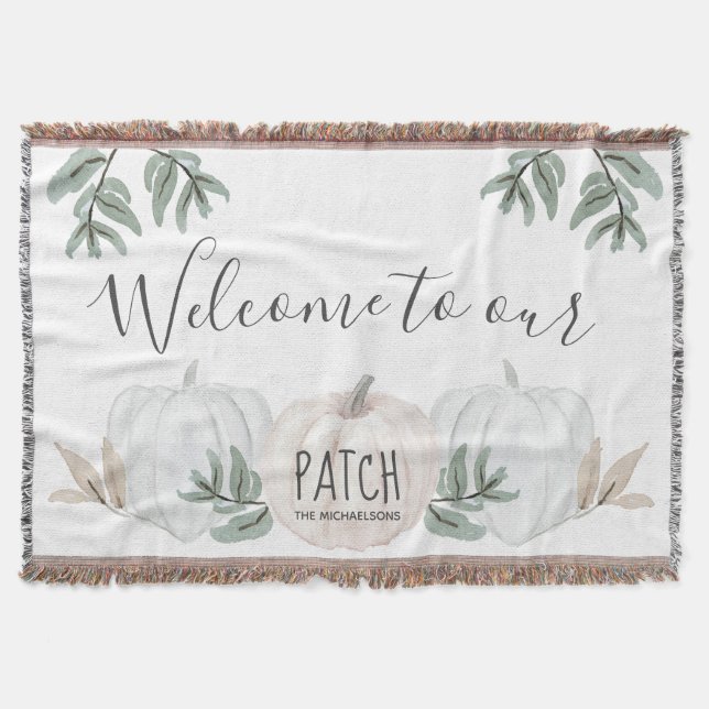 Welcome to our Patch Pumpkins with Name Autumn Throw Blanket (Front)