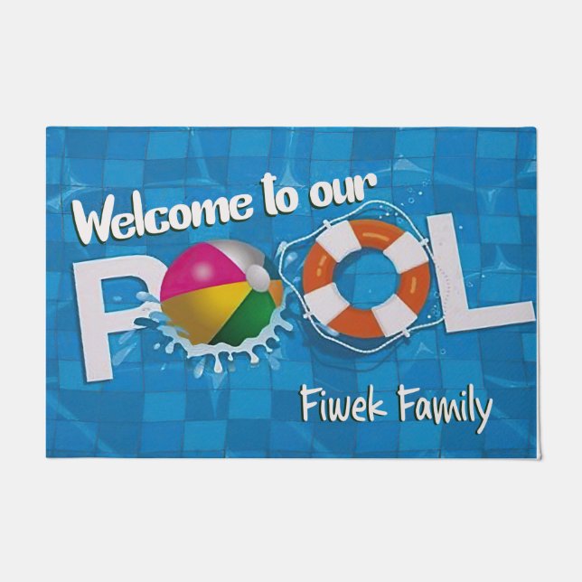 Welcome To Our Pool, Custom Pool Mat, Summertime Doormat (Front)
