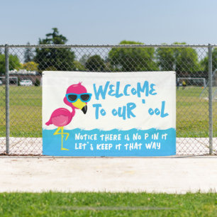 Welcome to Our Pool Flamingo Banner