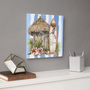 Welcome to our Retirement Home Tropical Themed  Square Wall Clock
