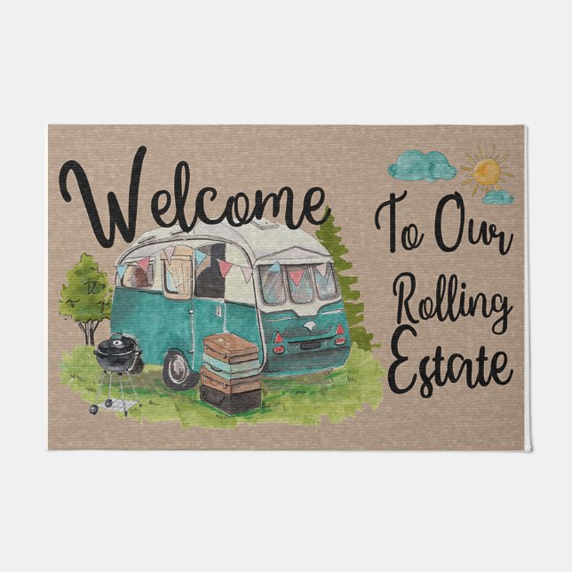 Welcome To Our Rolling Estate Camping Doormat (Front)